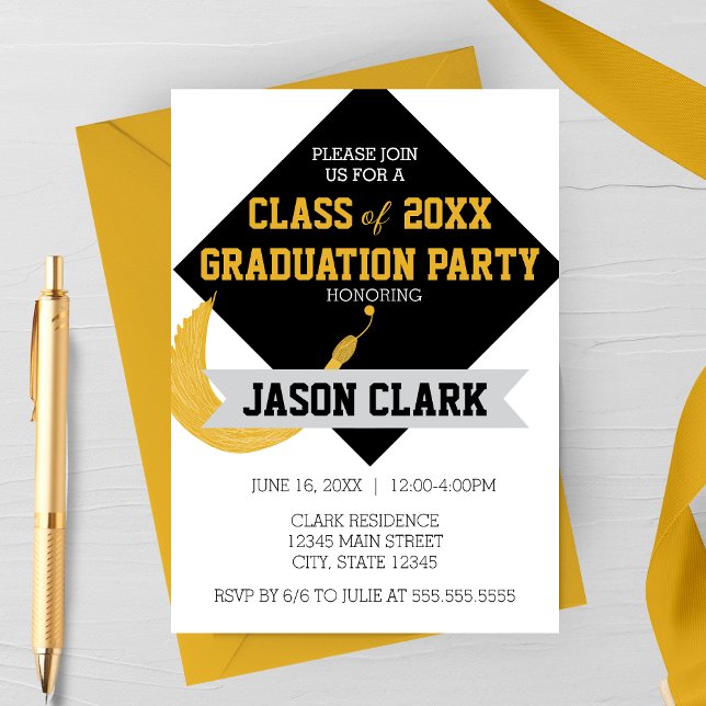 Invitation Casquette de graduation moderne avec fête de gradu (Large Customizable Modern Graduation Cap with Tassel Graduation Party Invitation)