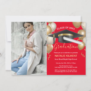 Invitation Casquette de la partie de graduation rouge et or P