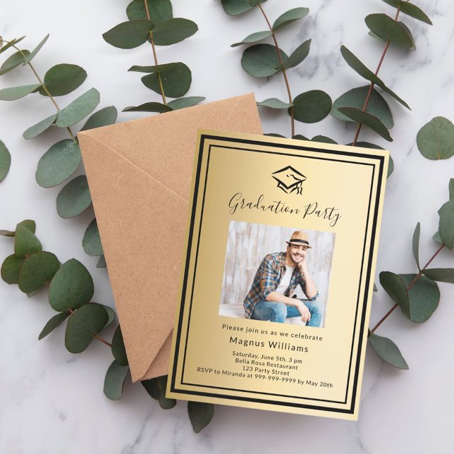 Invitation Casquette de l'or noir photo Graduation Party (Créateur téléchargé)