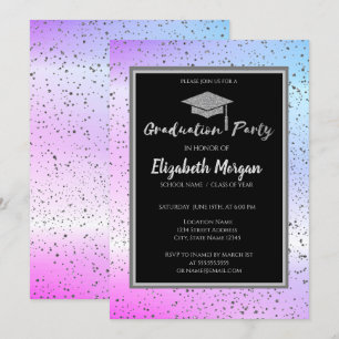 Invitation Casquette de Parties scintillant d'argent, Confett