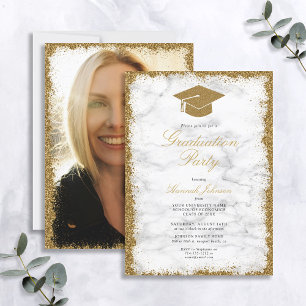 Invitation Casquette de Parties scintillant d'or Marbre Photo