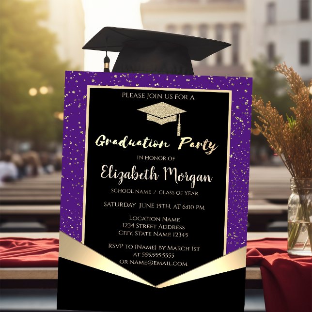 Invitation Casquette de remise de diplôme à paillettes,Confet (Créateur téléchargé)