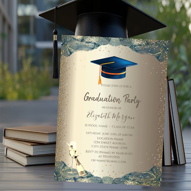 Invitation Casquette de remise de diplôme bleue, confettis de (Créateur téléchargé)