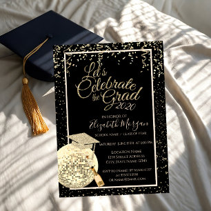 Invitation Casquette de remise de diplôme, confettis boule à 