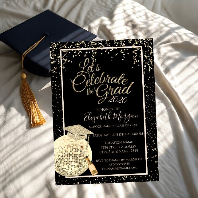 Invitation Casquette de remise de diplôme, confettis boule à  (Créateur téléchargé)