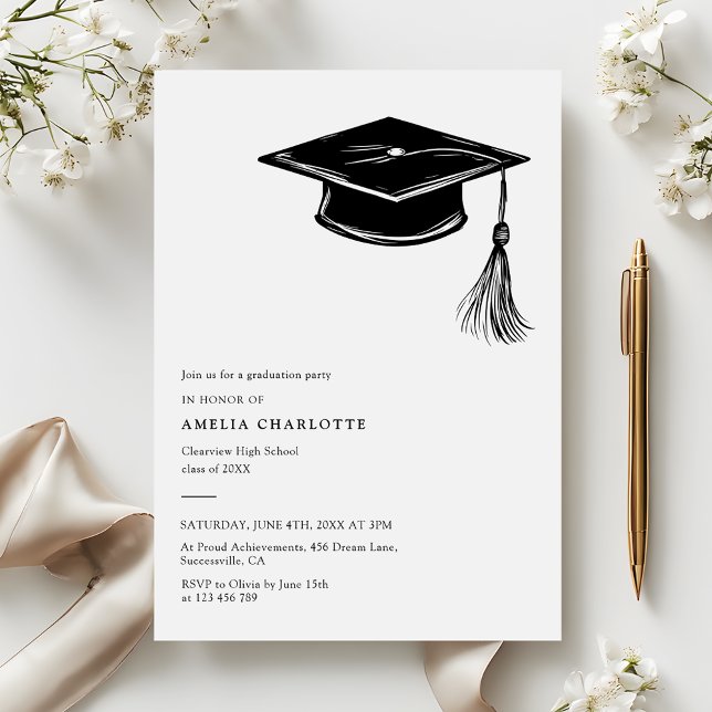 Invitation Casquette de remise de diplôme dessinée à la main  (Créateur téléchargé)
