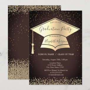 Invitation Casquette de remise de diplôme dorée, Diamants Con