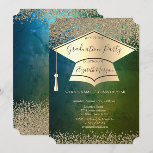 Invitation Casquette de remise de diplôme dorée, Diamants dor