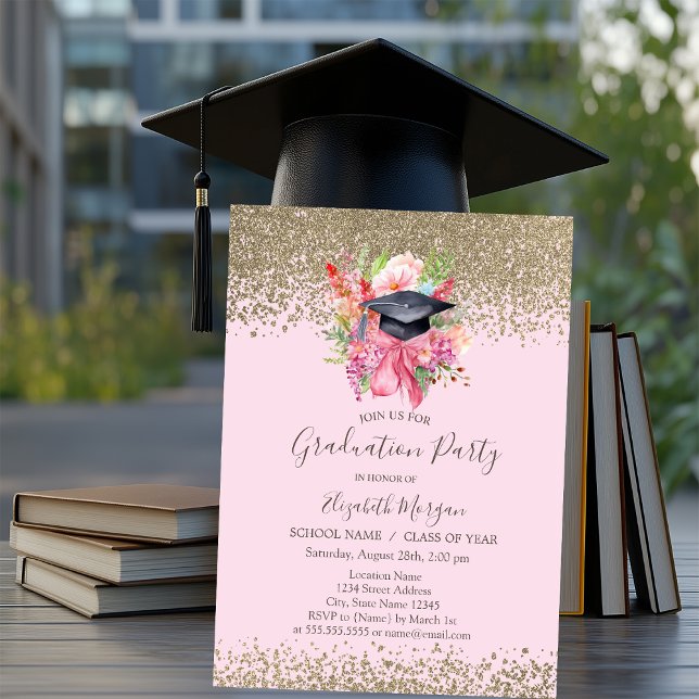 Invitation Casquette de remise de diplôme florale,Diamants Ro (Créateur téléchargé)