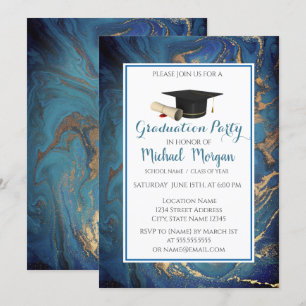 Invitation Casquette de remise de diplôme Marbre Doré Fête de