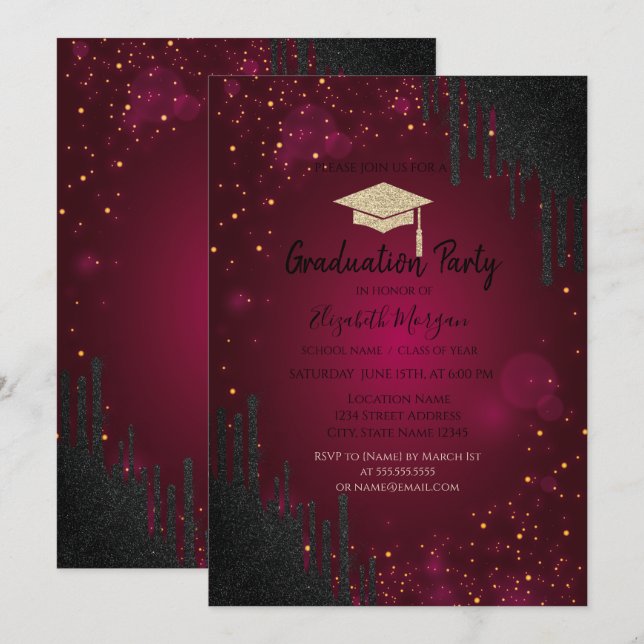 Invitation Casquette de remise de diplôme pailletée, Confetti (Devant / Derrière)