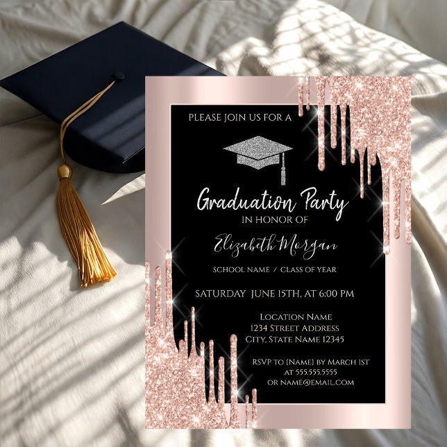 Invitation Casquette de remise de diplôme pailletée, gouttes  (Créateur téléchargé)