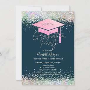 Invitation Casquette de remise de diplômes, Confettis Coloré