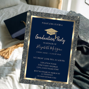 Invitation Casquette de remise des diplômes à paillettes doré