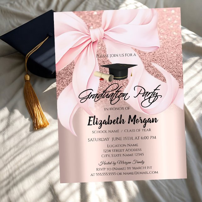 Invitation Casquette de remise des diplômes à ruban rose avec (Créateur téléchargé)