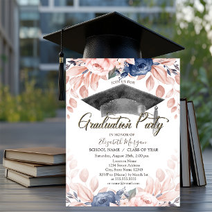 Invitation Casquette de remise des diplômes aquarelle, Fleurs