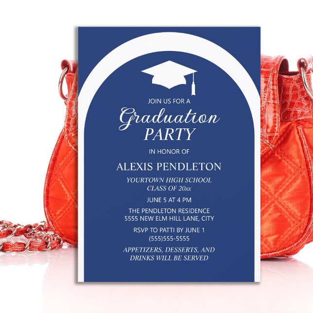 Invitation Casquette de remise des diplômes au lycée à arche  (Navy blue graduation party invitation)