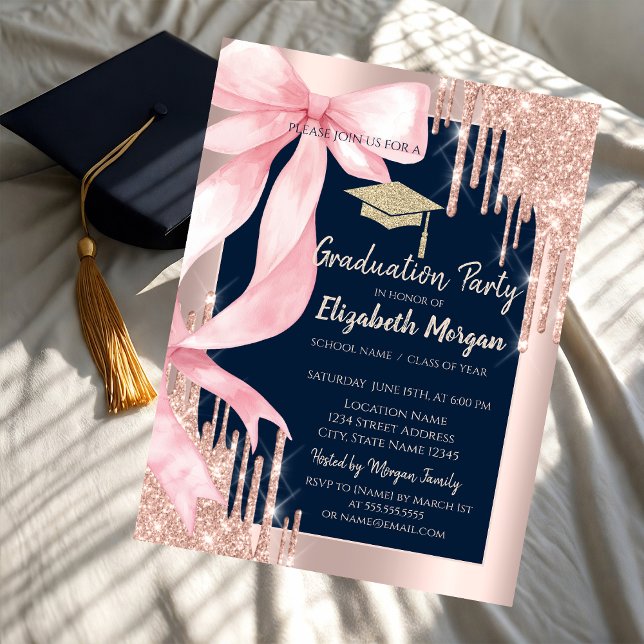 Invitation Casquette de remise des diplômes avec ruban rose e (Créateur téléchargé)