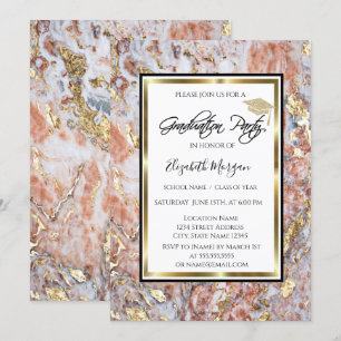Invitation Casquette de remise des diplômes Cool Marble Gold