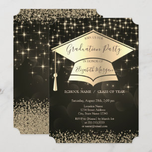 Invitation Casquette de remise des diplômes en or, diamants é