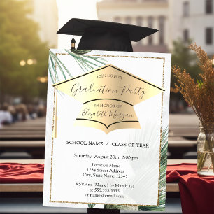 Invitation Casquette de remise des diplômes en or, feuilles d
