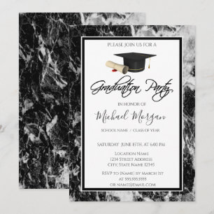 Invitation Casquette de remise des diplômes Marbre Noir Fête