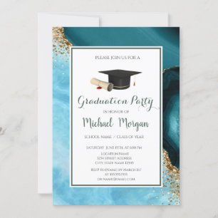 Invitation Casquette de remise des diplômes Marbre turquoise