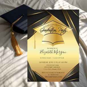Invitation Casquette de remise des diplômes Or Élégant Noir O