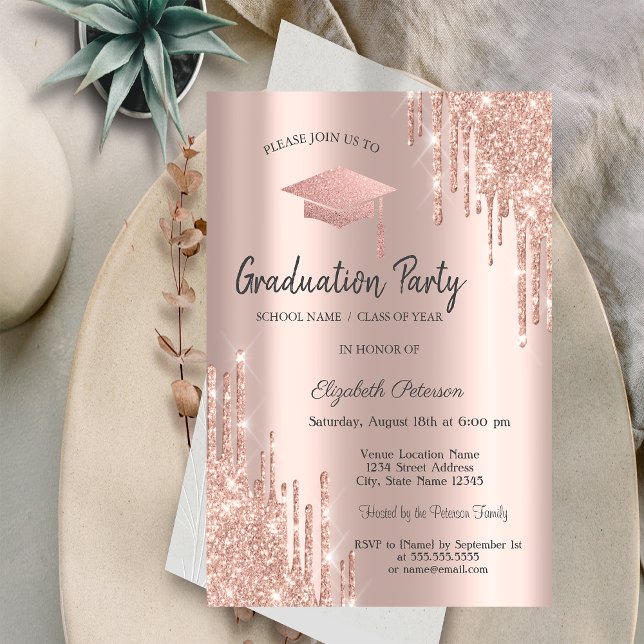 Invitation Casquette de remise des diplômes Rose Gold avec go (Créateur téléchargé)