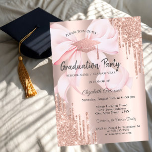 Invitation Casquette de remise des diplômes Rose Gold Drips B