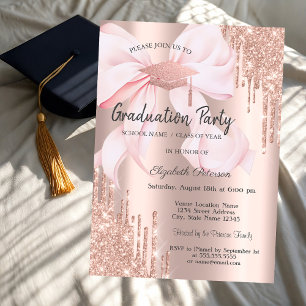 Invitation Casquette de remise des diplômes Rose Gold Glitter