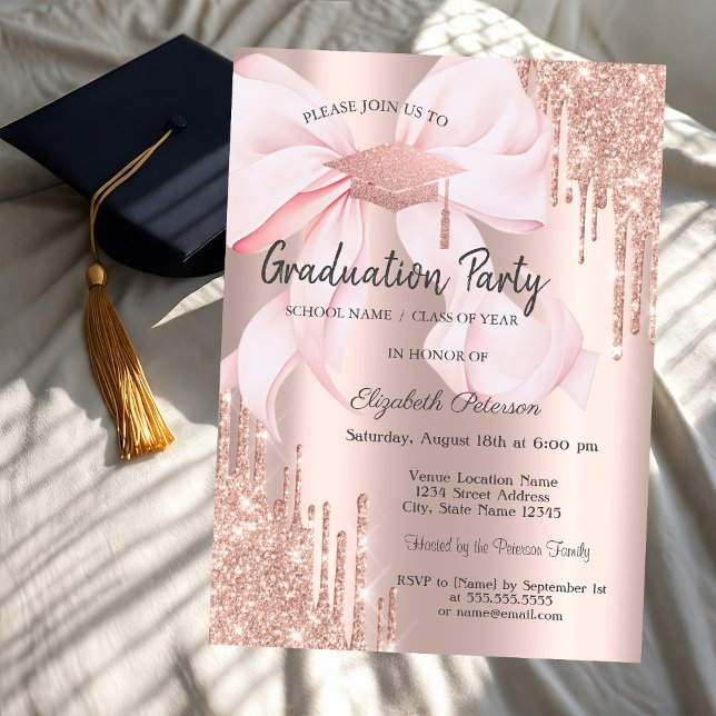 Invitation Casquette de remise des diplômes Rose Gold Glitter (Créateur téléchargé)