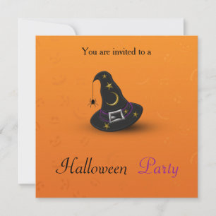 Invitation Casquette de sorcière d'Halloween avec araignée