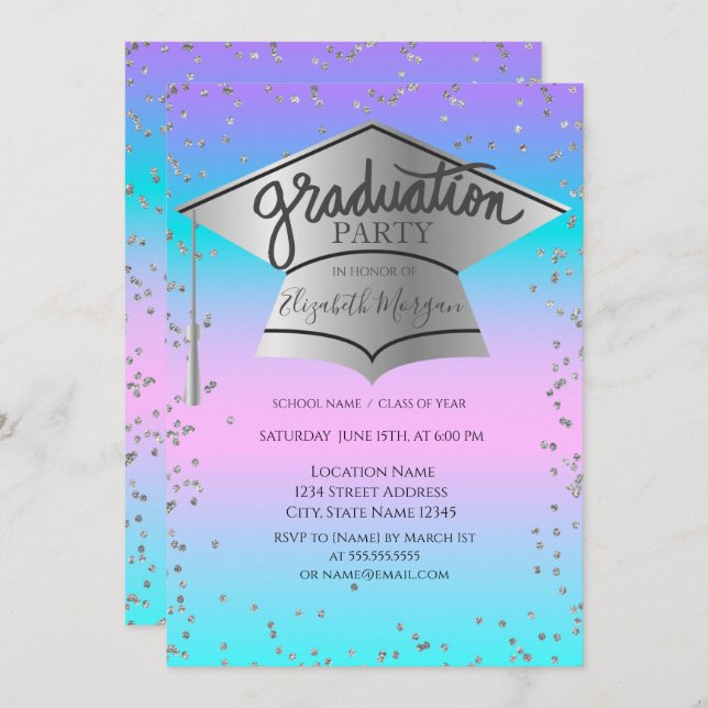 Invitation Casquette, Diamonds Ombre Holographique Graduation (Devant / Derrière)