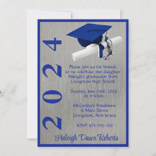 Invitation Casquette & Diplôme 5x7 Royal Blue and Silver Grad