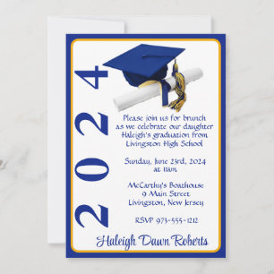 Invitation Casquette & Diplôme 5x7 Royal Blue & Gold Graduati