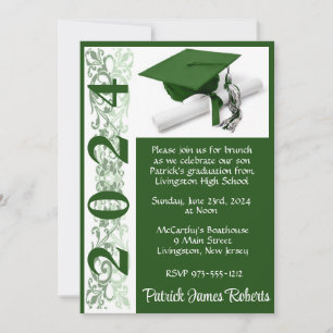 Invitation Casquette & Diplôme 5x7 Vert et Blanc