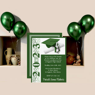 Invitation Casquette & Diplôme, Arrière - plan vert
