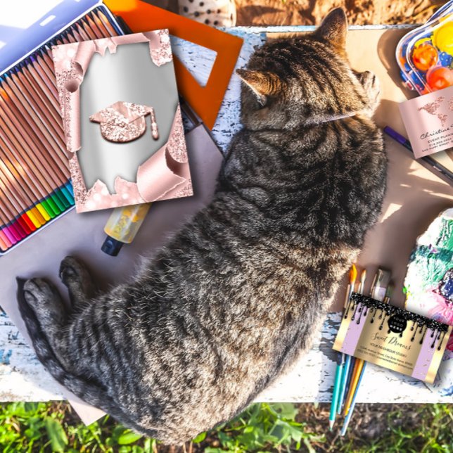 Invitation Casquette diplômé Bachelorette 3d Rose Argent (Graduate CAP Bachelorette 3d Rose Silver Invitation)