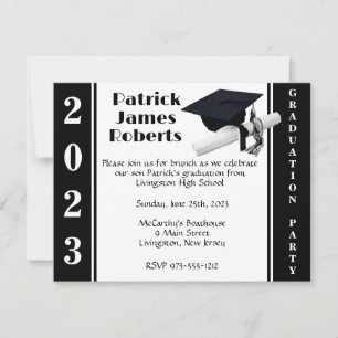 Invitation Casquette & Diplôme, Black & White Graduation Invi