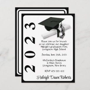 Invitation Casquette & Diplôme, Black & White Graduation Invi