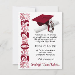 Invitation Casquette & Diplôme, Cardinal Red Graduation
