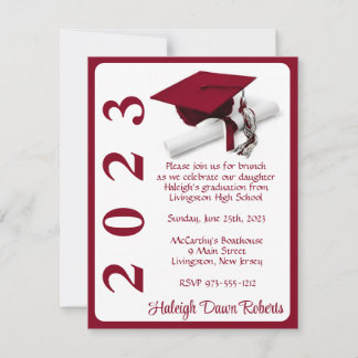 Invitation Casquette & Diplôme, Cardinal Red Graduation