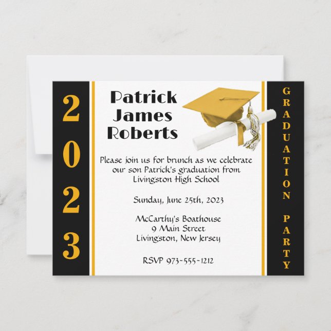 Invitation Casquette & Diplôme, Gold & Black Graduation (Devant)