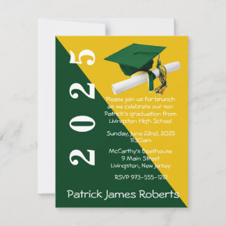 Invitation Casquette & Diplôme, Green & Gold Graduation