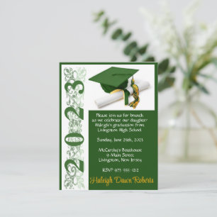 Invitation Casquette & Diplôme, Green & Gold Graduation