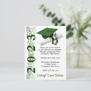 Invitation Casquette & Diplôme, Green & White Graduation