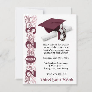 Invitation Casquette & Diplôme, Maron & White Graduation