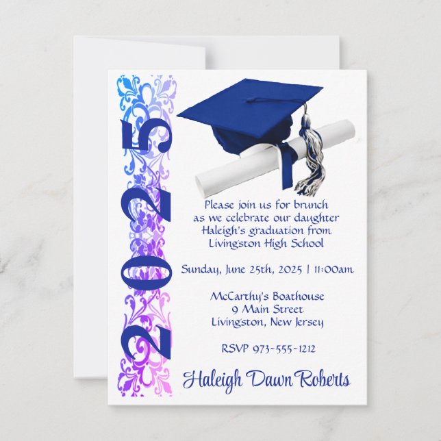 Invitation Casquette & Diplôme, Purple & Blue Hue Graduation (Devant)