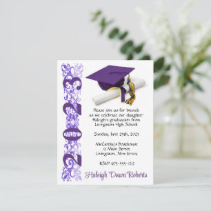 Invitation Casquette & Diplôme, Purple & Gold Graduation